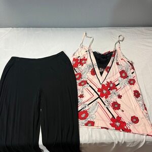 Soma Intimates Floral Print Pajama Set Babydoll Cami Top Palazzo‎ Pants Lace Sm